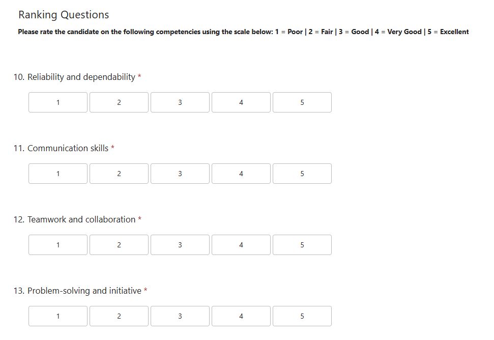 Screenshot of a reference check form